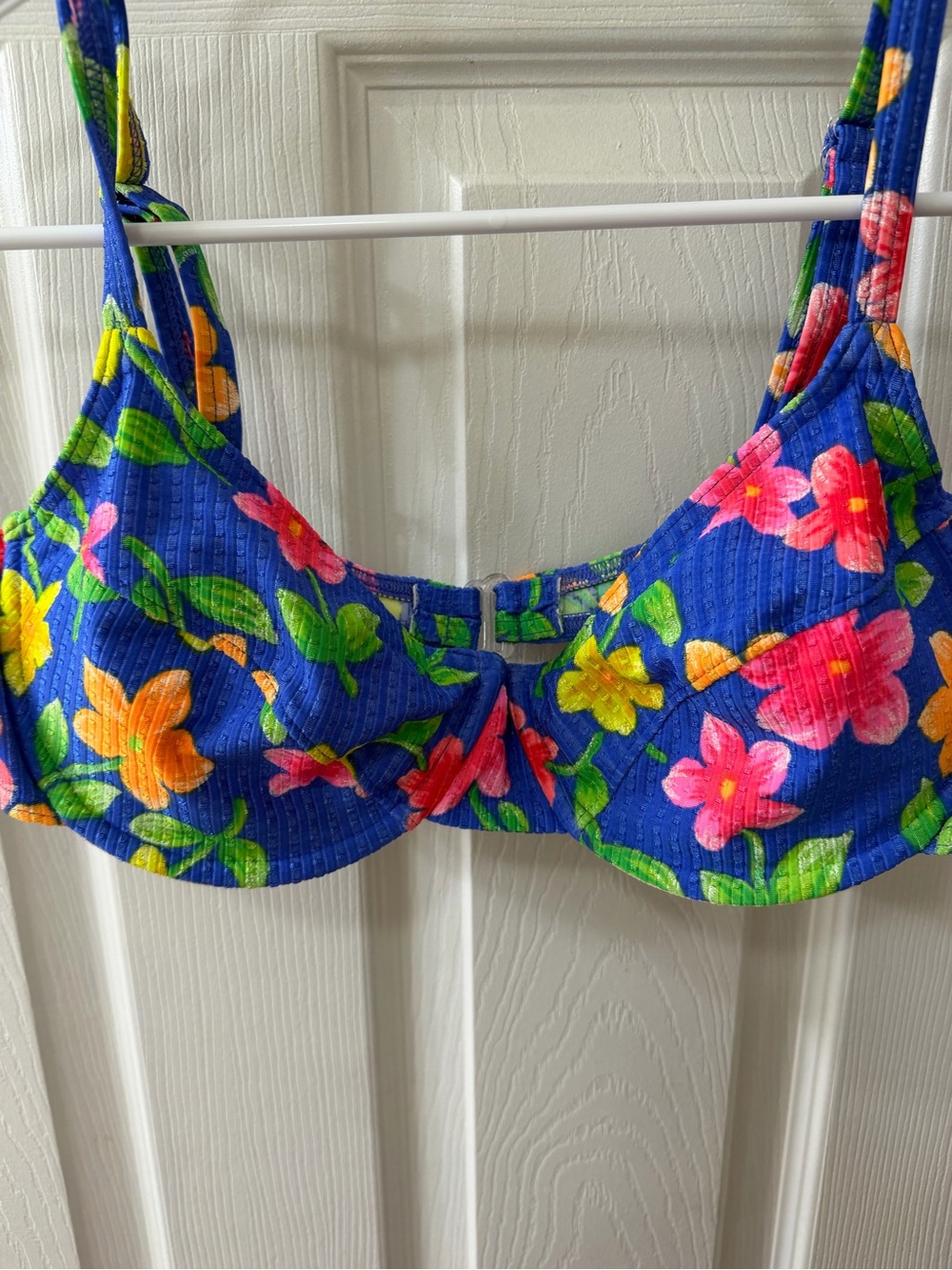 Vintage Vibrant Blue Floral Underwire Bikini Top - Women's Swim